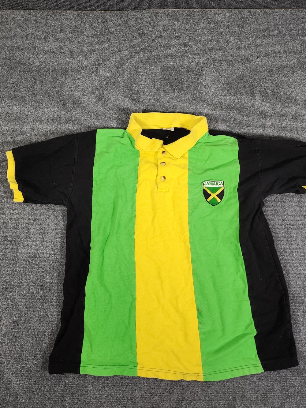 Island Tees Polo Shirt Men XL Jamaica Green Yellow Black 100% Cotton Colorblock
